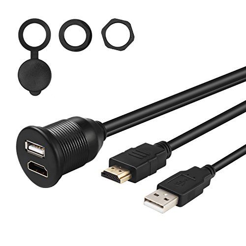 USB 2.0 e HDMI a HDMI + USB2.0 AUX Extension Dash Panel Impermeabile Car Flush Mount Cavo per auto e moto - 1m