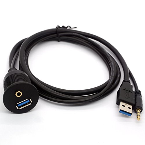 USB 3.0 cavo di montaggio a filo - USB 3.0 e 3.5mm Aux Extension Mount, Flush, Dash, Cavo di montaggio a pannello 1/8 AUX per il motociclo per barche di auto in bicicletta Stereo Android Wince GPS(2M)