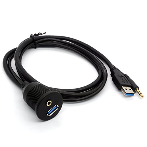 USB 3.0 cavo di montaggio a filo - USB 3.0 e 3.5mm Aux Extension Mount, Flush, Dash, Cavo di montaggio a pannello 1/8 AUX per il motociclo per barche di auto in bicicletta Stereo Android Wince GPS(2M)