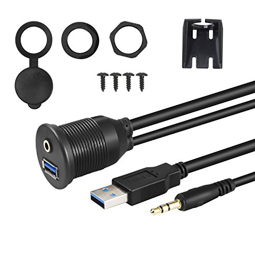 USB 3.0 e 3.5mm Car Flush Cable 3.5mm + USB3.0 AUX Extension Dash Panel Impermeabile Cavo di montaggio per auto e moto 1m