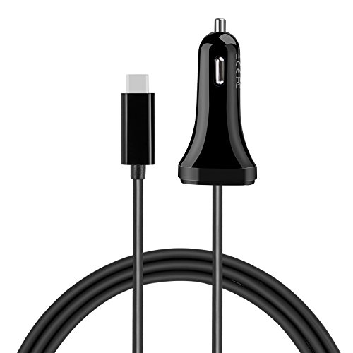 USB Type C Car Charger, iKits doppia porta veloce USB-C Caricabatteria da auto Caricabatteria, cavo USB 3A C per Nexus 6P, 5X, Google Pixel / Pixel XL, LG G5, Macbook porta USB-A per iPhone e più (nero)