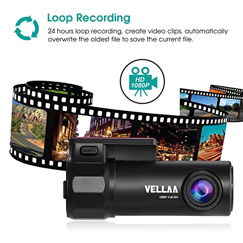 VELLAA Mini Car Dash Camera Full HD 1080P, Telecamera Videocamera per Auto Obiettivo Grandangolare di 170 Gradi, Registrazione in Loop, G-Sensor