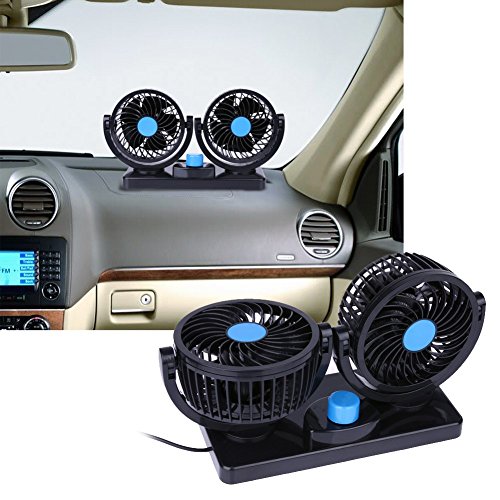Ventilatore a 2 teste girevole a 360 gradi Ventilatore forte a basso rumore per auto Condizionatore portatile ad aria 12V nero