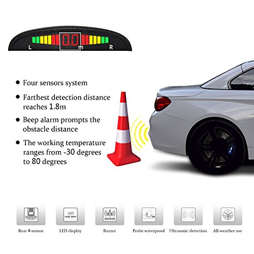 Vetomile Sensore di Parcheggio Per Auto 4 Sensori, Sensore di Parcheggio con Allarme Sonoro e Schermo LED Vision Inverso