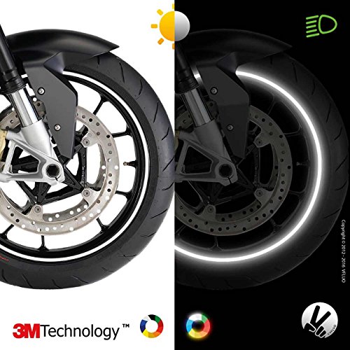 VFLUO CIRCULAR™ Kit strisce adesivi rifrangenti / riflettenti per cerchioni Moto (1 ruota), 3M Technology™, Larghezza : 7 mm, Bianco / Argento