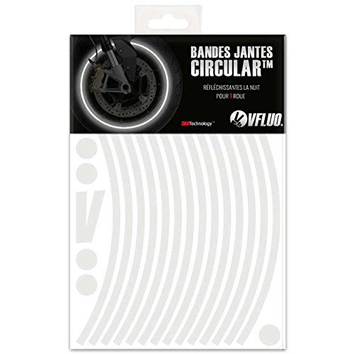 VFLUO CIRCULAR™ Kit strisce adesivi rifrangenti / riflettenti per cerchioni Moto (1 ruota), 3M Technology™, Larghezza : 7 mm, Bianco / Argento