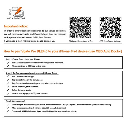 Vgate iCar Pro Bluetooth 4.0 (BLE) OBD2 di codice difetto del lettore di OBDII Code Scanner auto del motore del controllo della luce per iOS iPhone iPad/Android Compatibile con ELM327 adattatore