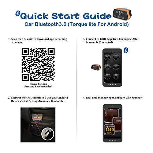 Vgate iCar2 Bluetooth3.0 esplorazione diagnostico Lettore di codice auto, Mini ELM327 OBD2/OBDII per Android Coppia(Nero/Arancia)