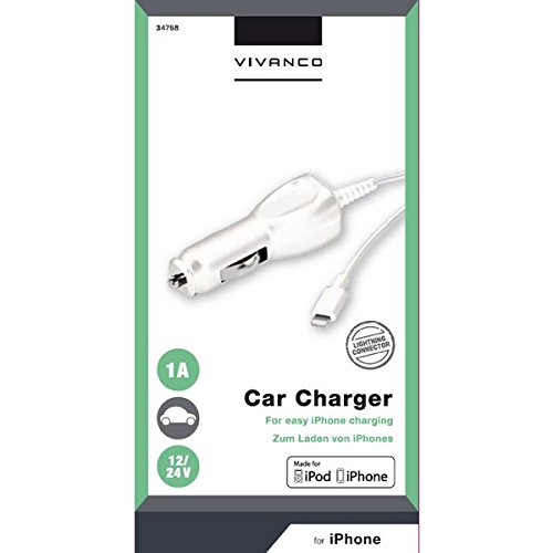 Vivanco Car Power supply with lightning plug - Mobile Device Chargers (Auto, Smartphone, Tablet, Cigar lighter, Contact, White, 12 - 24)