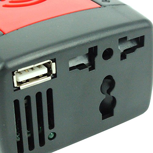 Vococal -Mini 150W DC 12V a corrente alternata 220V Auto Energia Inverter AC Presa USB ricarica porto Inverter con Sigaretta Accendino Invertitore Di Potenza Rosso + Nero