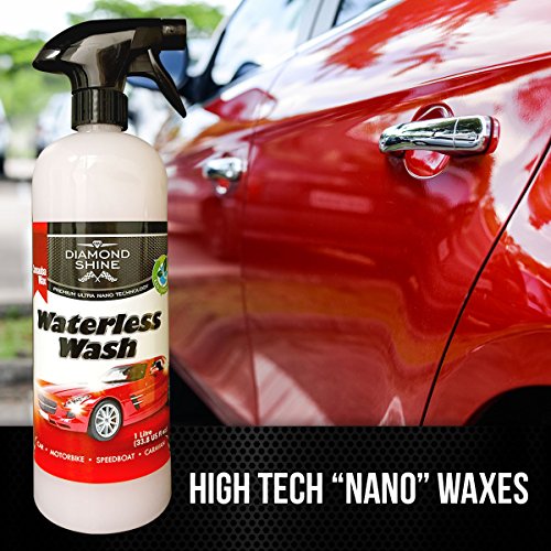 Waterless Wash and Wax Car Cleaner (1 litro con 2 panni in microfibra) by Diamond Shine System – Rendere il vostro veicolo come nuovo – Lavaggio senz