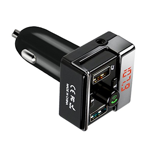 WINOMO A7 Caricabatteria da Auto USB 2 Porte Trasmettitore FM Adattatore Audio Radio 12-24V 4 in 1 Nero