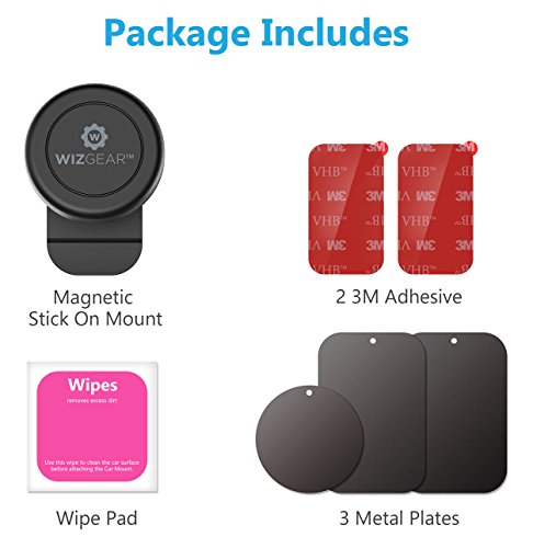 Wizgear - Supporto magnetico da auto per telefoni cellulari e Mini Tablet, adesivo per cruscotto universale, con tecnologia veloce swift-snap