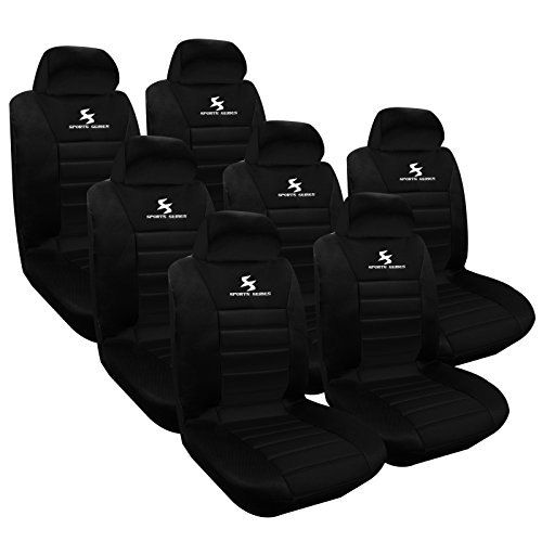 WOLTU AS7254-7 Set Completo di Coprisedili Auto 7 Posti Seat Cover per Macchina Tessuto Poliestere Nero/Blu