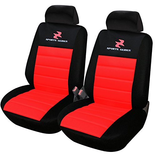 WOLTU AS7257-2 Set Coprisedili Anteriori Auto 2 Posti Seat Cover Protezioni Universali per Macchina Tessuto Poliestere Rosso-Nero