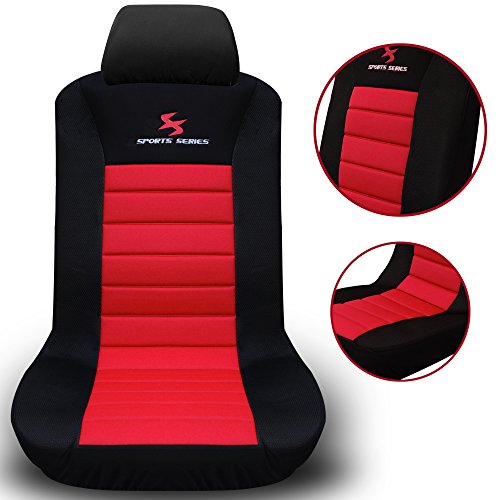 WOLTU AS7257-7 Set Completo di Coprisedili Auto 7 Posti Seat Cover per Macchina Tessuto Poliestere Nero/Rosso