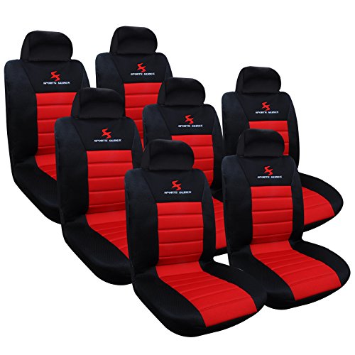 WOLTU AS7257-7 Set Completo di Coprisedili Auto 7 Posti Seat Cover per Macchina Tessuto Poliestere Nero/Rosso