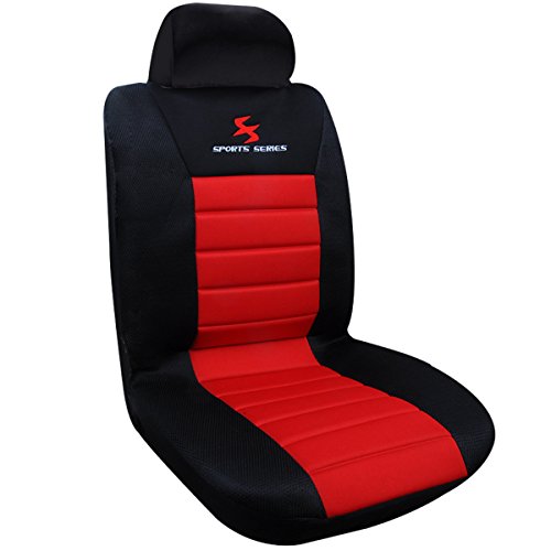 WOLTU AS7257 Coprisedile Anteriore Singolo Universale per Auto Seat Cover Protezione per Sedile di Poliestere Classico Nero/Rosso