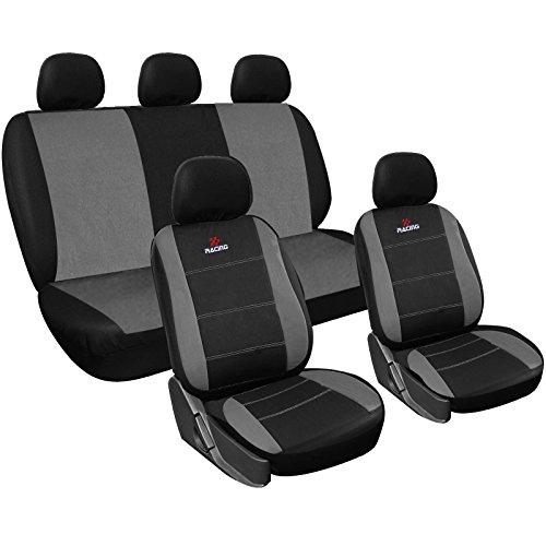 WOLTU AS7316 Set Completo di Coprisedili Auto Seat Cover Universali Protezione per Sedile di Poliestere Classici Nero-Grigio
