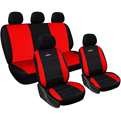 WOLTU AS7317 Set Completo di Coprisedili per Auto Seat Cover Macchina Universali Protezione per Sedile di Poliestere Classici Nero-Rosso
