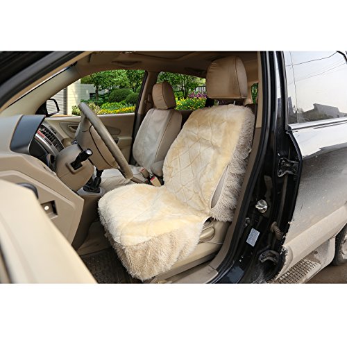 Woltu AS7334cm Coprisedile Singolo Anteriore per Auto Universali Seat Cover Protezione per Sedile della Macchina in Pelliccia di Agnello Beige