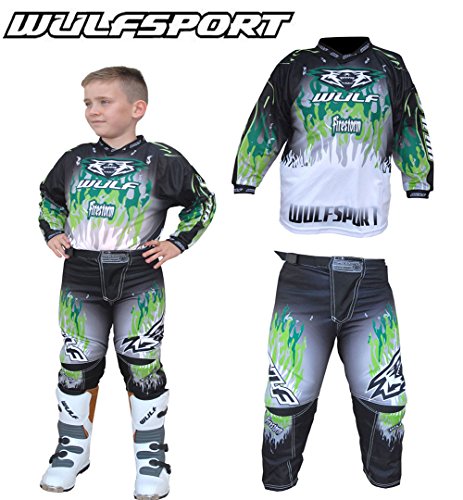 Wulf Sport WSX 4 Moto Bambini Pantaloni e Maglia Moto MX ATV Quad Motocross Bambini Tuta moto (11-13 anni, Verde)