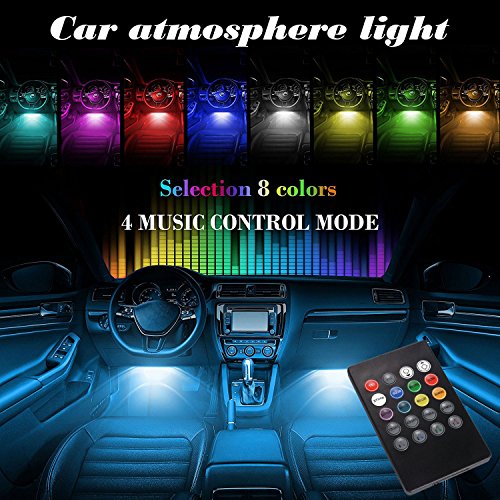 Xcellent Global Striscia luminosa con 48 LED a 8 colori per interni auto fosforescenti per atmosfera attivazione sonora impermeabili comandi a distanza AT019