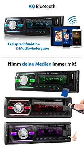 XOMAX XM-RSU261BT Autoradio nessun lettore CD + Bluetooth Vivavoce + 7 colori impostabili per l’illuminazione (rosso, blu, verde...) + Porta USB (fino 128 GB) & Slot SD (fino 128 GB) per MP3 e WMA + AUX-IN + Dimensioni standard singolo-DIN / 1-DIN + Telecomando e cornice metallica esterna inclusi