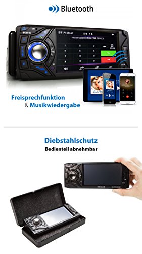 XOMAX XM-VRSU4309BT Autoradio con vivavoce Bluetooth + Display touch di 11cm/4,3" + Ingresso USB e slot per scheda SD + Ingresso AUX (jack) + Protezione antifurto: frontalino estraibile + Singolo DIN (DIN1), dimensioni standard + Plancia, cornice e telecomando inclusi