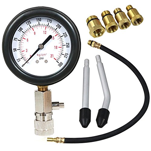 Yahee Kit Manometro Misuratore Tester di compressione di olio per cilindri motori di auto 0 – 20 Bar/0 – 300 PSI con custodia