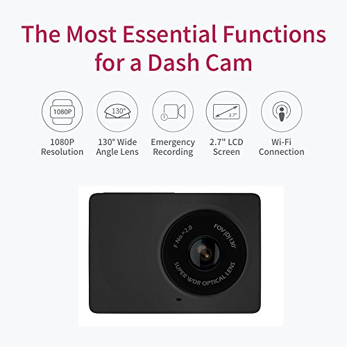 YI Telecamera per Auto Compatta dash cam dash camera Dashcam WiFi 1080p/30fps Full HD Grandangolo di 130° Registrazione d’Emergenza – Videocamera per Auto con Visione Notturna e Schermo LCD da 2.7” - Nero