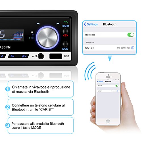 YOHOOLYO Autoradio Bluetooth Auto Stereo Audio Ricevitore In Dash Radio FM MP3 MP4 MP5 Player Aux SD Card USB con telecomando
