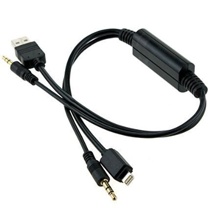 Zactech BMW Mini Cooper Car Y Cable USB to Lightning AUX Audio Charging Cable Adapter with 3.5MM for iPod iPhone iPad