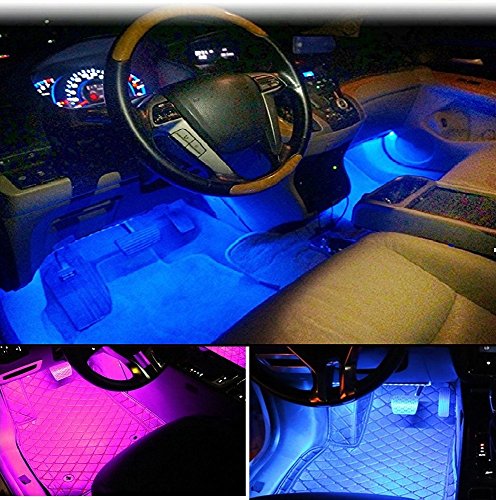 Zizon 4pcs auto striscia LED RGB 72 LED multicolore musica auto interni atmosfera luce LED sotto Dush kit di illuminazione con suono attivo e IR telecomando senza fili, caricabatteria da auto incluso